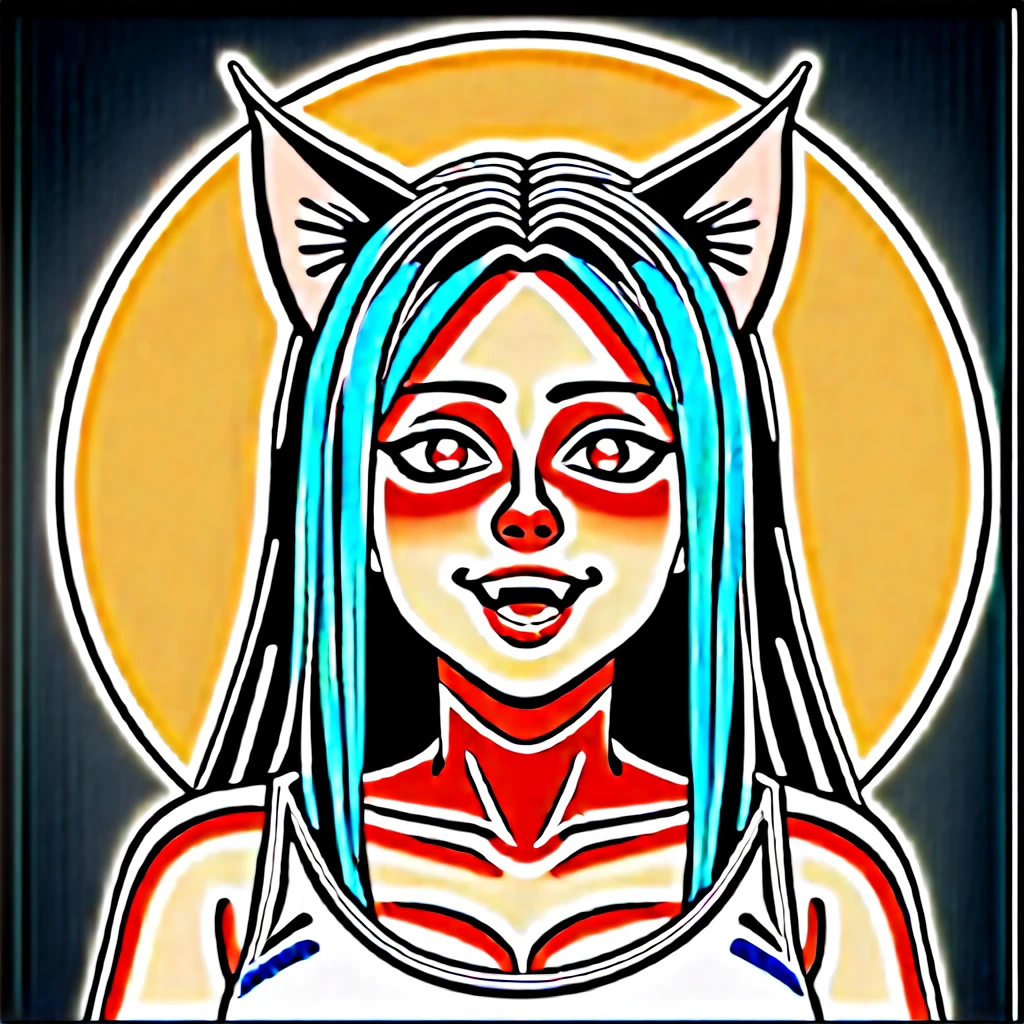 (masterpiece, best quality), ((1girl, (mature female) long hair), (star-shaped pupils, +_+, symbol-shaped pupils, sparkling eyes), (cat ears, open open mouth)), (looking at viewer, light smile, off shoulder), (abstract, multicolored background, abstract background, chromatic aberration), vampire, blood on face, blood on clothes, bat wings