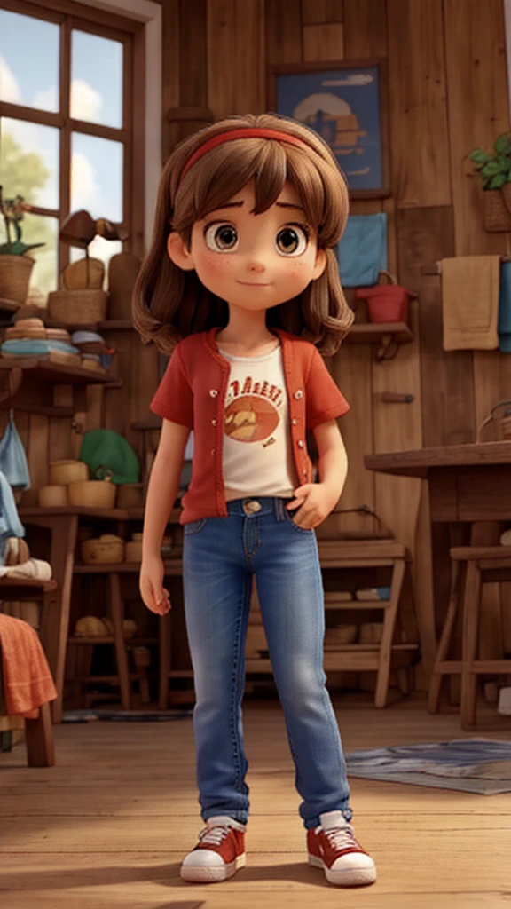 Clara is a seven year old girl, with brown hair in the middle of the back, with a red headband and brown eyes. Wear blue jeans, red sneakers and red t-shirt. Clara finds herself in the beautiful garden of her grandmother's house, an old and very shiny golden key.