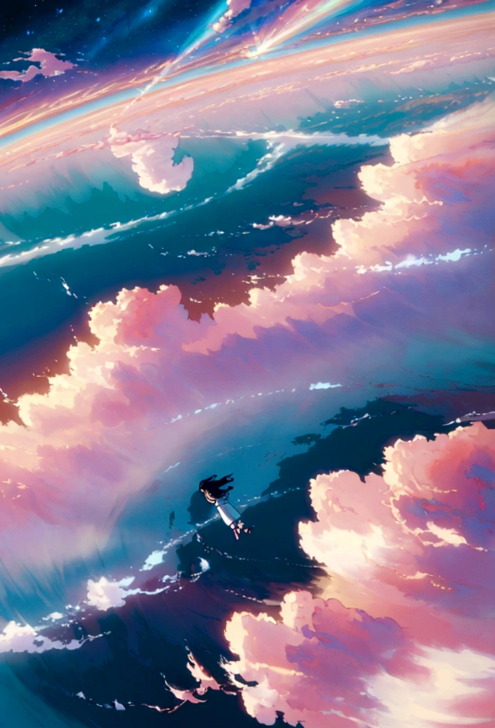 Create a serene and whimsical wallpaper inspired by the anime "The Girl Who Leapt Through Time," featuring the protagonist Makoto Konno in mid-leap, surrounded by a dreamy, time-warped landscape. Capture the essence of fleeting moments and the beauty of youth, with soft, pastel colors blending into a sky filled with swirling clouds and shimmering time fragments, evoking a sense of wonder and the limitless possibilities of time travel.






