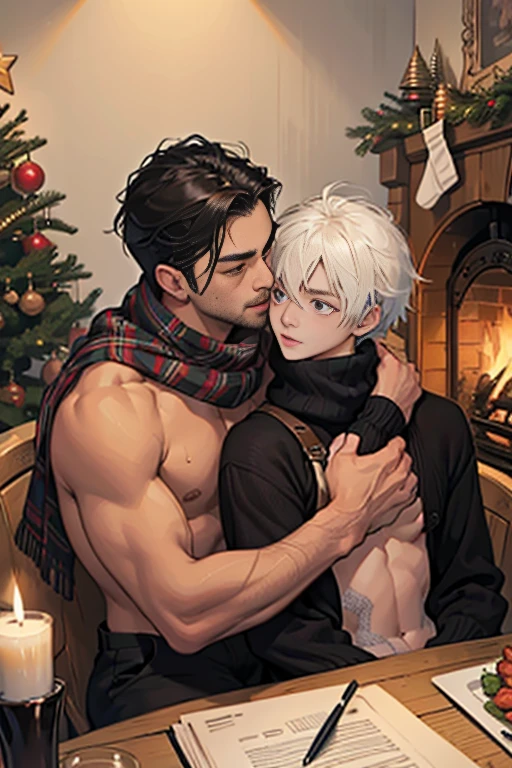 (best quality,4k,8k,highres,masterpiece:1.2),medium:oil painting,portrait,Two naked handsome Asian Men cuddling , try to kiss , handsome, 20 years old, full naked, muscular,active concept,romantic setting, dim lights,wooden fireplace,decorative Christmas tree,warm and cozy atmosphere,subtle smiles,engaging eyes,detail-rich portrayal,intense gazes,wearing snug sweaters and scarves,fine textures,subtle brushstrokes,fine facial hair,well-defined jawline,Fine art lighting,blurred background,vivid colors,rich contrast,soft shadows,wood grain detail,crackling fire sounds,attentive composition,vibrant holiday spirit, long big dick expose, men penis, perfect penis, big ass