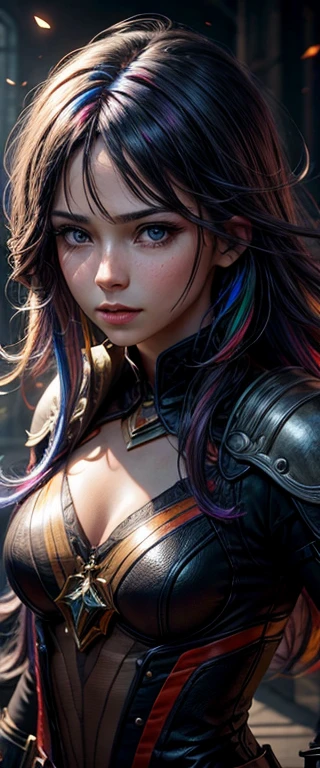 {{masterpiece}}, best quality, extremely detailed CG unity 8k wallpaper, cinematic lighting, lens flare, beautiful detail eyes, black, side glance, multicolor hair, colorful light, particles, heterochromia, (colorful:1.5), (colorful hair:1.5),