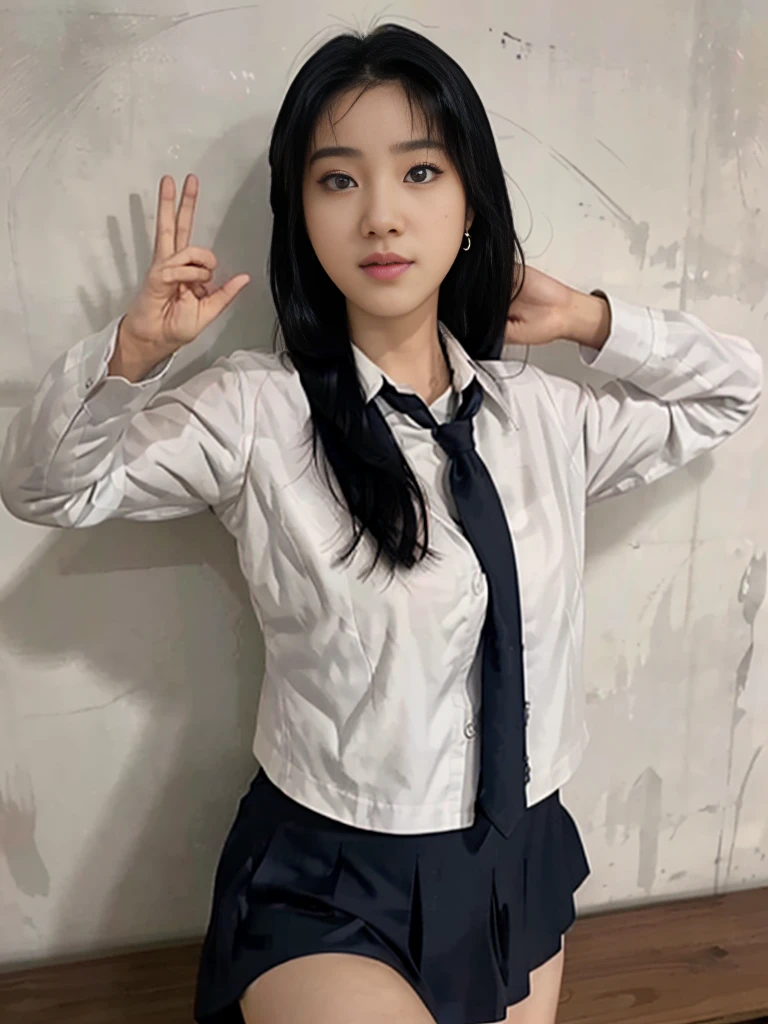 A hinata uzumaki walking in the school, school, a white wall, a grey table, sexy poses,
(((masterpiece))), ((best quality)), ((intricate detailed)), ((Hyperrealistic)), absurd res, milf, mature woman, perspective, highly detailed, illustration, 1girl, ((large breasts)), perfect hands, detailed fingers, beautiful detailed eyes, long hair, brown eyes, nametag, CEO, (Korea school outfit:1.2), school blazer, school shirt, skirt, long school necktie, earrings, detailed background, bedroom, perfect eyes, seductive eyes, looking at the viewer, from front