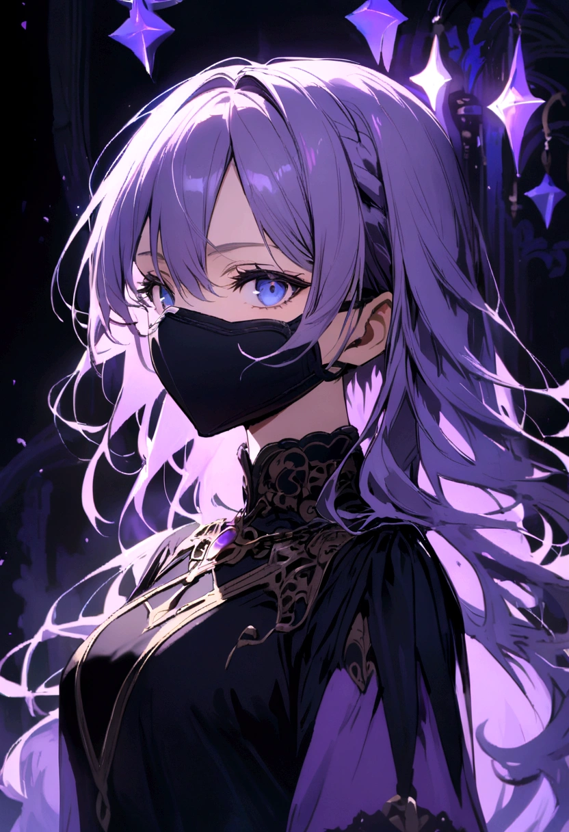 Purple white hair blue eye full black masker