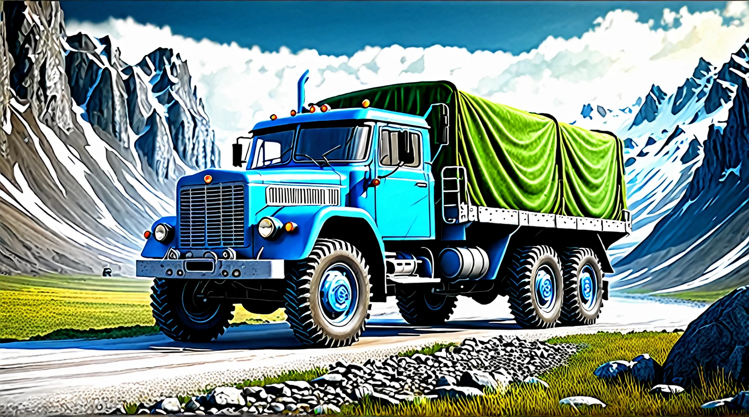 soviet truck, extreme detailed fantasy environment on background