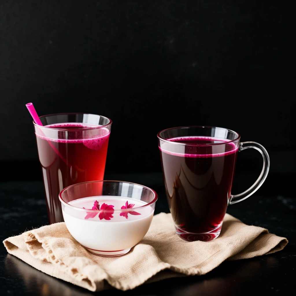 put a professional black background , On this side is a transparent cup with hibiscus tea. , that most of the bottom is empty and the cup has to be in the corner , I only want 1 cup