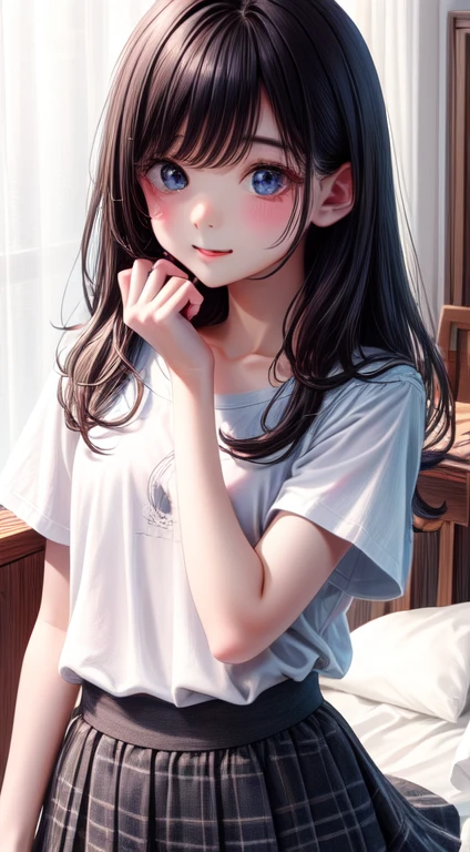 High resolution, Highest quality, super high quality, Very detailed, 8K、mini skirt、Embarrassing、Black Hair