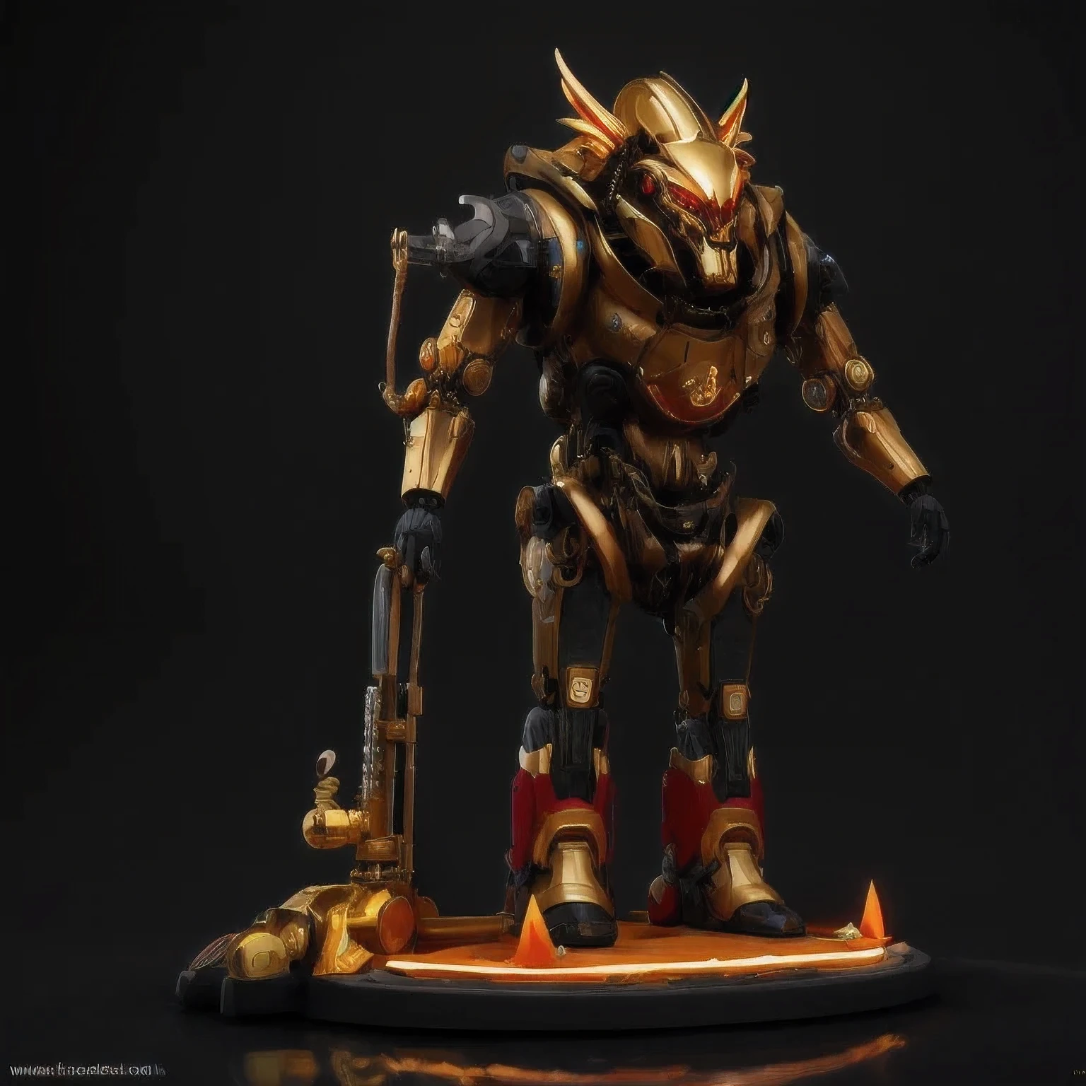 statue of a golden robot on a black surface, cute elaborate epic robot, greek in mecha style, cyber steampunk 8 k 3 d, detailed cosmic angelic robot, the golden humanoid robot, sci - fi armour, detailed humanoid, 3 d 8 k octan render, sculpture of moloch, rendered in keyshot