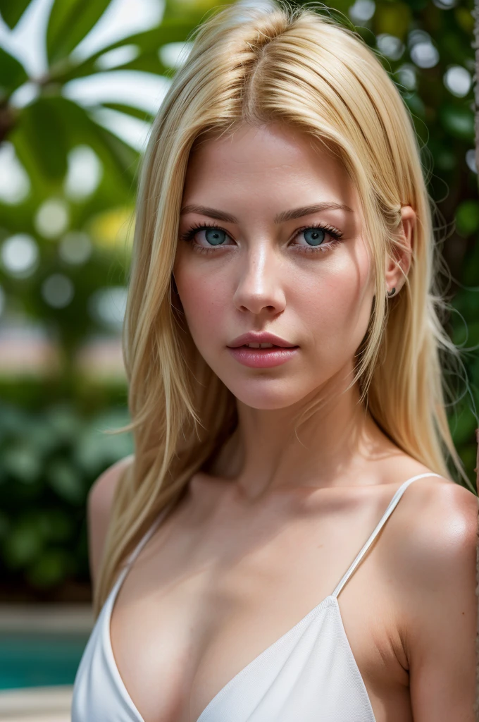 (realistic, photo-realistic:1.37),(8k, RAW photo, best quality, masterpiece:1.2), cute Katheryn Winnick (40 years old:1.5), sexy swimsuit, model photoshoot, outside by beautiful swimming pool in lush garden, ultra-detailed, heart-shaped pupils, physically-based rendering, ultra high res, kodakvision color, shot on Arricam LT Camera, bokeh, sharp focus, looking at viewer, photorealistic, realistic, best quality, extremely detailed face, extremely detailed eyes and face, beautiful detailed eyes, absurdres, incredibly absurdres, perfect female body, fit body, slender, sexy expression, gorgeous hair, (blonde:1.5).