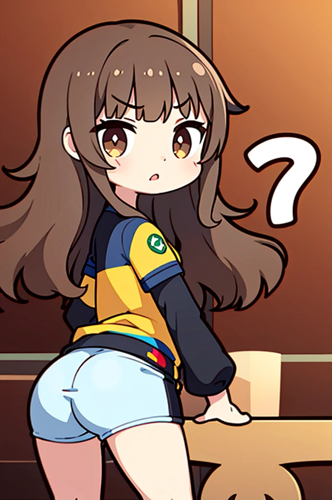 18 year old girl, large eyes, big eyelashes, thin eyebrows, half full cheeks, thick lips, curly brown hair, Brazilian long-sleeved soccer jersey with number 10, showing the ass, pussy, calcetas largas blancas, black tennises