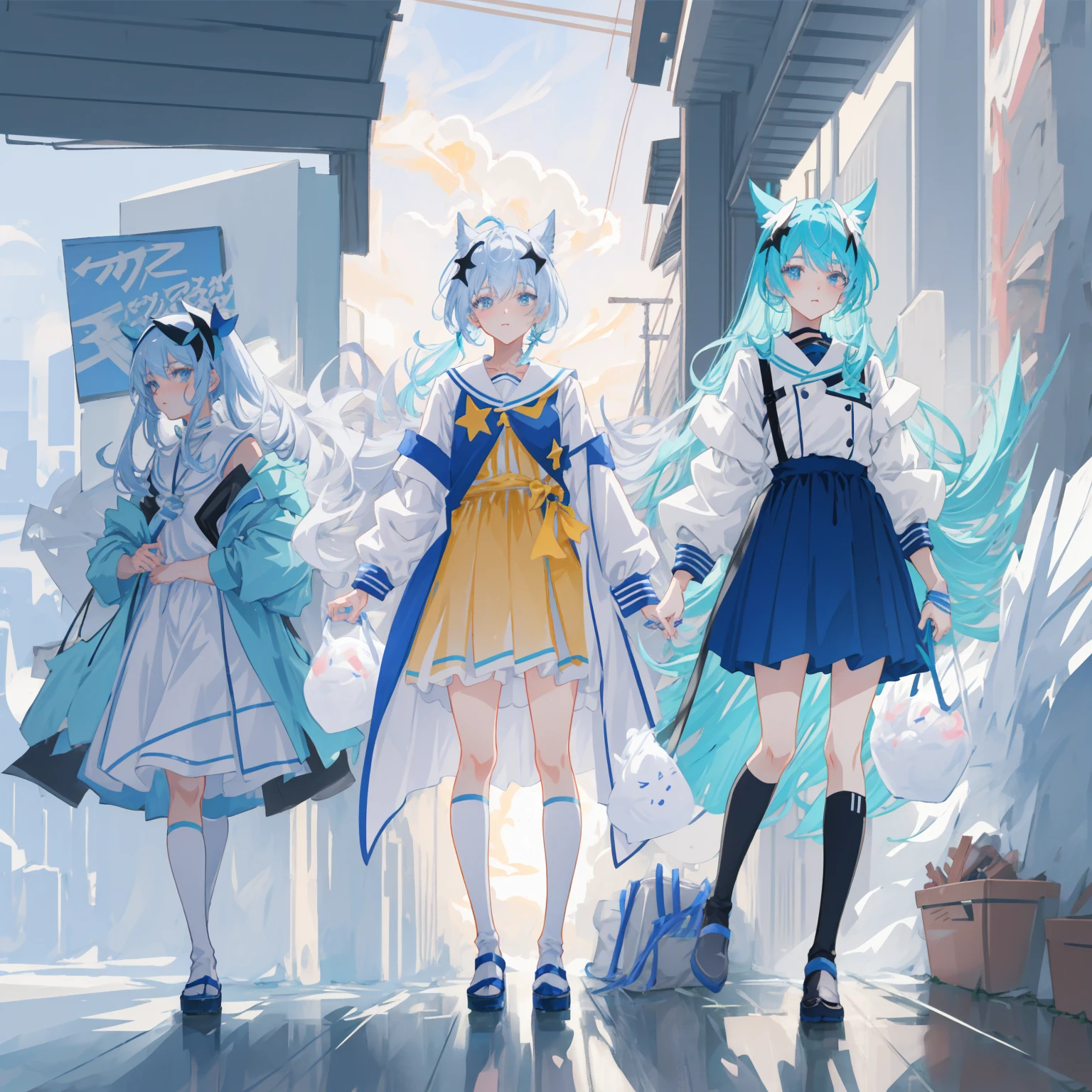 anime - style image of a character with a variety of hair and accessories, anime set style, anime character reference sheet, fantasy uniform, flat anime style, anime full body illustration, full_body!!, complete detailed body, extra detailed body, anime vtuber full body model, soft anime illustration, anime style character, clean detailed anime style,