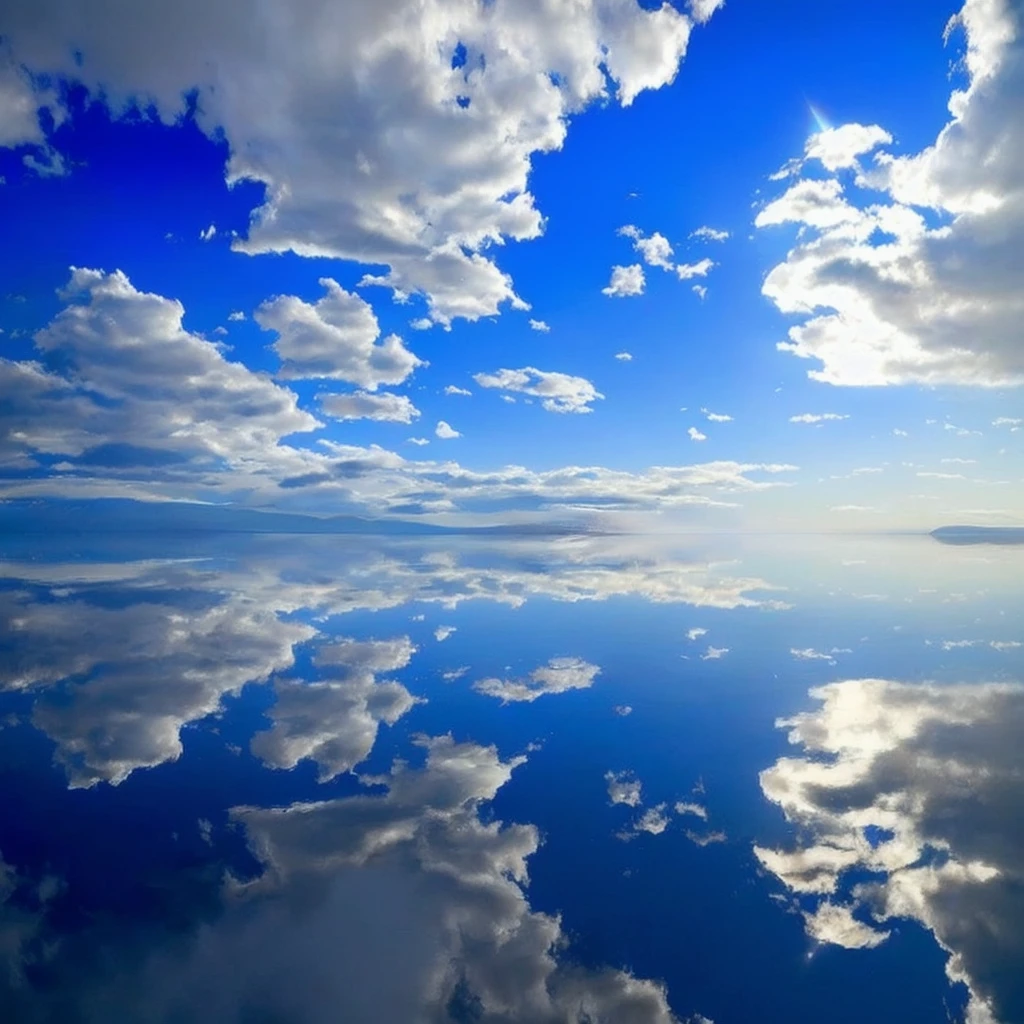 clouds are reflected in the water of a lake with a boat, marvellous reflection of the sky, beautiful reflexions, clear reflection, mirror like water, still water calm as a mirror, beautiful reflections, incredible reflections, constructed upon salar de uyuni, infinite reflections, blue reflections, at the salar de uyuni, amazing sky, amazing wallpaper