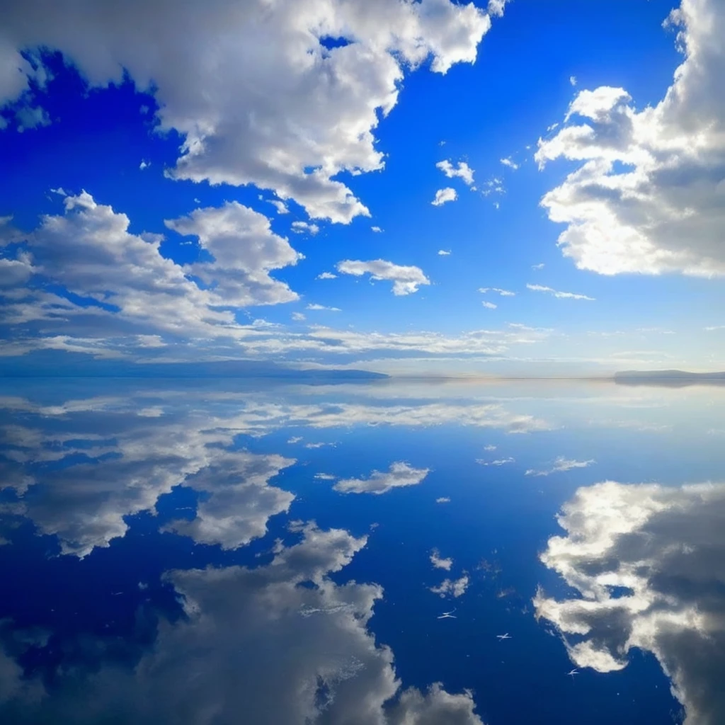 clouds are reflected in the water of a lake with a boat, marvellous reflection of the sky, beautiful reflexions, clear reflection, mirror like water, still water calm as a mirror, beautiful reflections, incredible reflections, constructed upon salar de uyuni, infinite reflections, blue reflections, at the salar de uyuni, amazing sky, amazing wallpaper