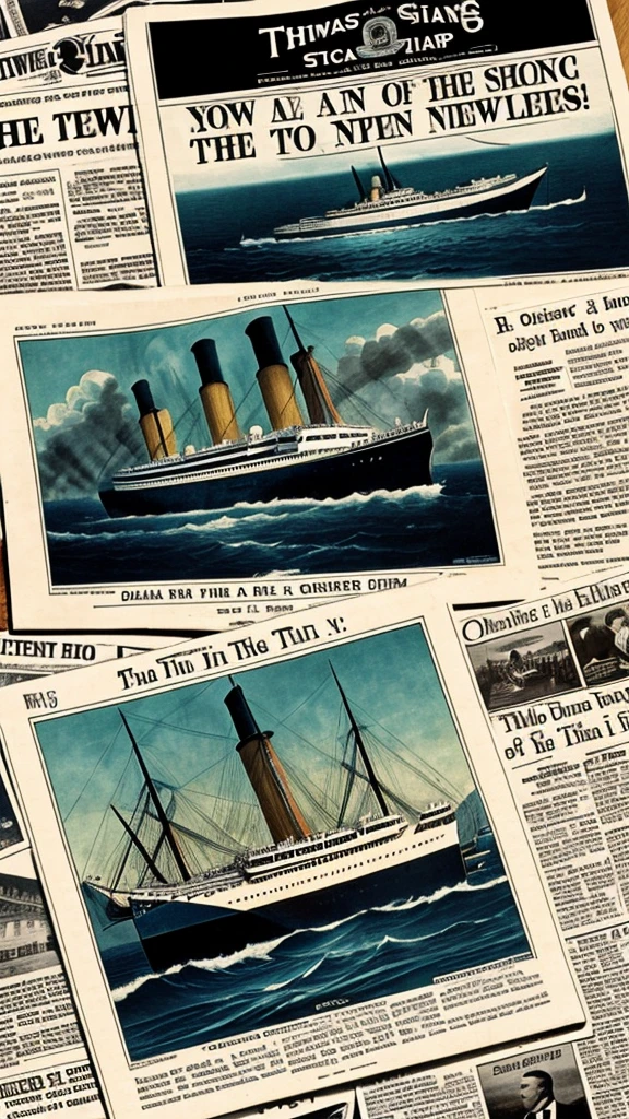 An image juxtaposing Quimby’s flight with a newspaper headline about the Titanic sinking, highlighting the overshadowed news.