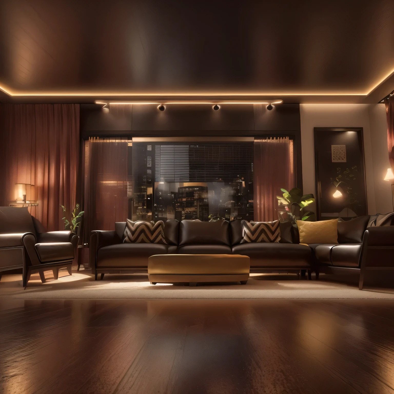 arafed living room with a couch, chair, coffee table and a window, well lit 3 d render, living room background, 3 d render even lit, in style of 3d render, cinematic accent lighting, dramatic lighting render, highly detailed 3 d render, highly detailed 3d render, very realistic 3 d render, detailed 3d render, detailed 3 d render