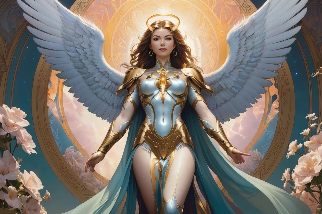 arafed image of a woman with wings and a halo, artgerm julie bell beeple, artgerm greg rutkowski _ greg, artgerm detailed, style ivan talavera and artgerm, graphic artist artgerm, artgerm', full - body majestic angel, archangel, seraphim, artgerm art