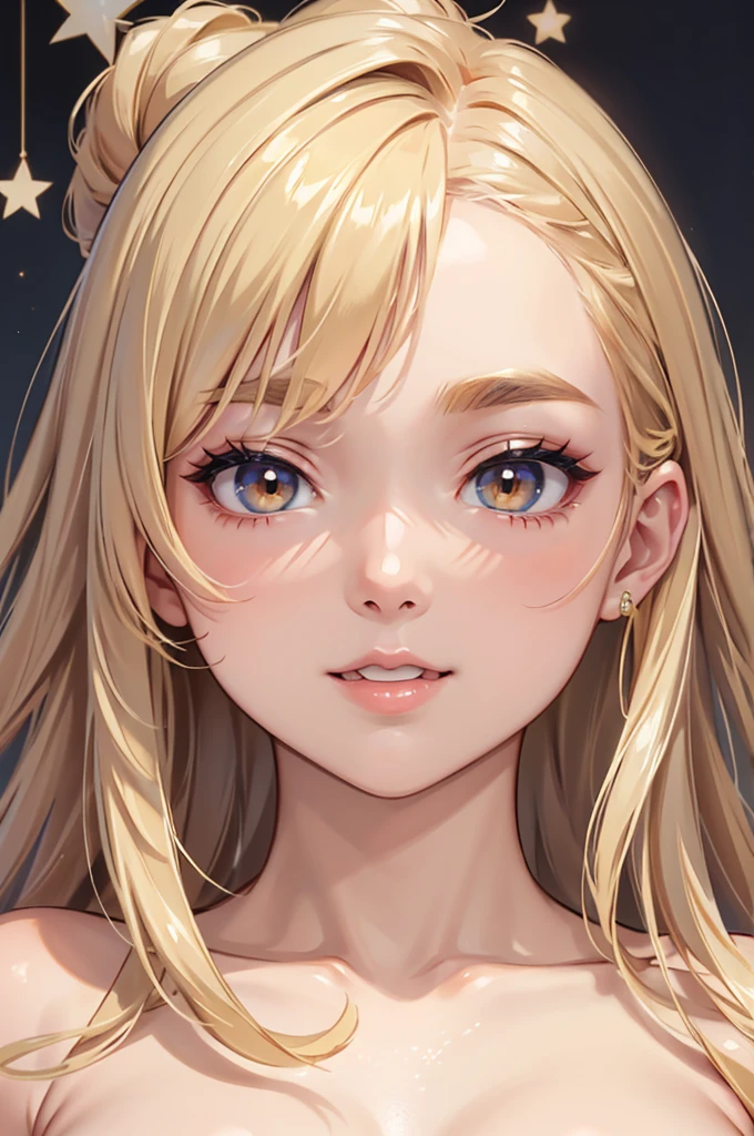 Browsing Caution,masterpiece、highest quality、High resolution、High-quality images、8K, 2 female、skin luster、Glowing Skin、Skin Texture、Expression of fine eyeasterpiece,8K, 
masterpiece, highest quality, High resolution,
blonde、short、girl、、Face close-up、smile、Plump lips、Open your mouth、High nose、Straight nose、star-shaped pupils:1.4、Golden Eyes、eye shadow、Thick eyebrows