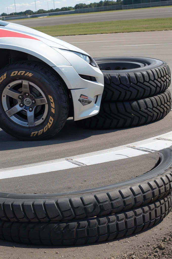 Photos of tires on a race track under construction in the initial stage