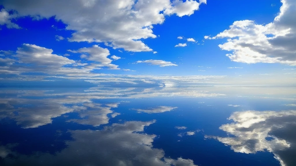clouds are reflected in the water of a lake with a boat, marvellous reflection of the sky, beautiful reflexions, clear reflection, mirror like water, still water calm as a mirror, beautiful reflections, incredible reflections, constructed upon salar de uyuni, infinite reflections, blue reflections, at the salar de uyuni, amazing sky, amazing wallpaper