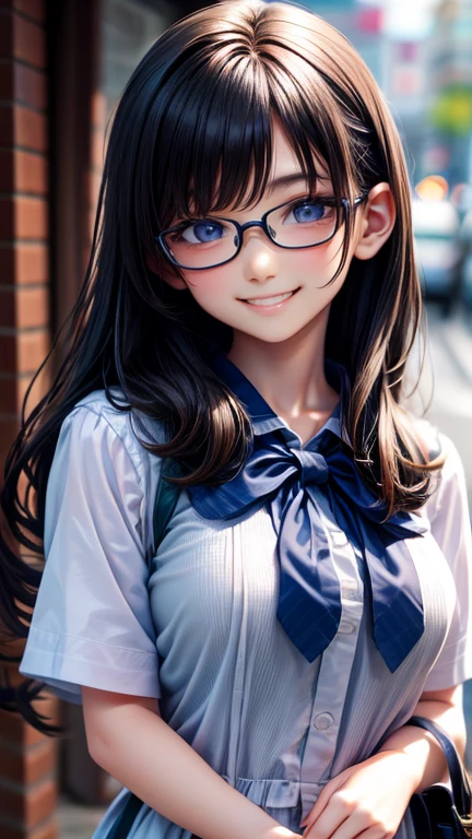 View your viewers,high school girl,Leaning forward,(Random cute clothes),(Random animated poses),(Thin type),(Large Breasts),(Random hairstyle),(Best image quality, (8K), Ultra-realistic, 最high quality, high quality, High resolution, high qualityの質感, Attention to detail, Beautiful details, Fine details, Highly detailed CG, Detailed Texture, Realistic facial expressions, masterpiece, before),(Wear glasses:1.1)