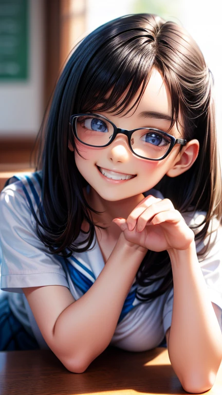 View your viewers,high school girl,Leaning forward,(Random cute clothes),(Random animated poses),(Thin type),(Large Breasts),(Random hairstyle),(Best image quality, (8K), Ultra-realistic, 最high quality, high quality, High resolution, high qualityの質感, Attention to detail, Beautiful details, Fine details, Highly detailed CG, Detailed Texture, Realistic facial expressions, masterpiece, before),(Wear glasses:1.1)