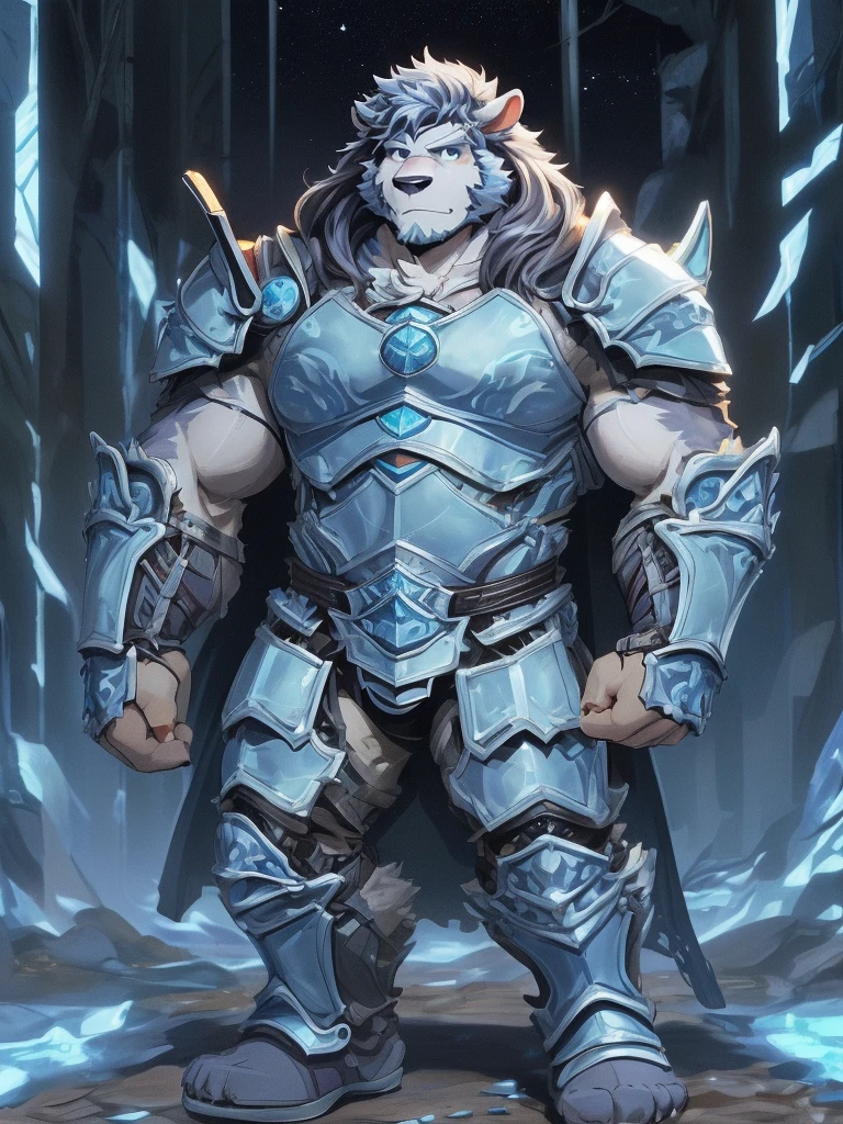 a furry sheep, white fur, shoulder long hair, (((handsome))), slim fit, fit build, paladin, ((white sheep), ((dark blue paladin armor)), furry art, full body, mature, tall, daddy, muscular, silky hair,