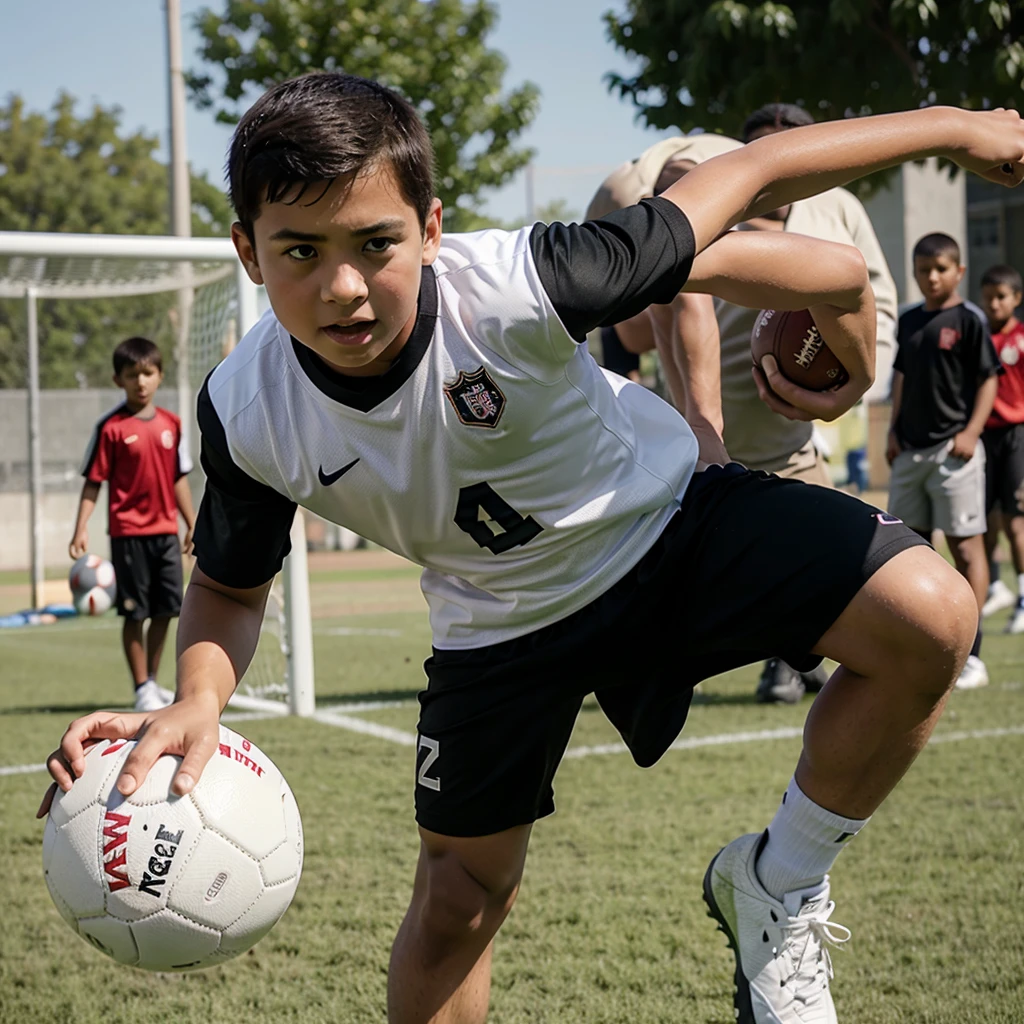 A boy playing football