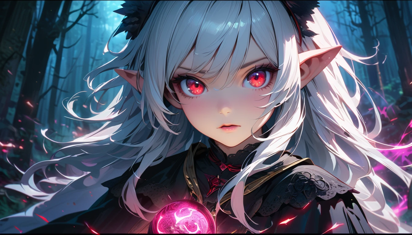 (1 Dевушка,magic circle,portrait,on the knees,, Beautiful Japanese anime style.，чрезвычайно Dетализированные глаза и лицо，Sharp students，realistic student，in forests、Dлинные золотые волосы，ears of эльф，black lace panties，стройные беDра, varies multi etc. D.. --v 6 --s 1000 --c 20 --q 20 --хаос 100,(loose hair),(Dинамичная поза),(sharp focus),(bright colors),(Magic effects),(heroic),(epics),(emotional),(breathtaking),(main part:1.2) whole body.), (Anime Style), (Super Detailed), (brutal), (uhd, HDR), (8K), (High Resolution: 1.2), (Complex and Beautiful: 1.2), (Dramatic Lighting: 1.2) , (staring at the viewer), lora:add_detail:1, female necromancer, flowing white hair, detailed red eyes, skelet, Tomohiko Ito style