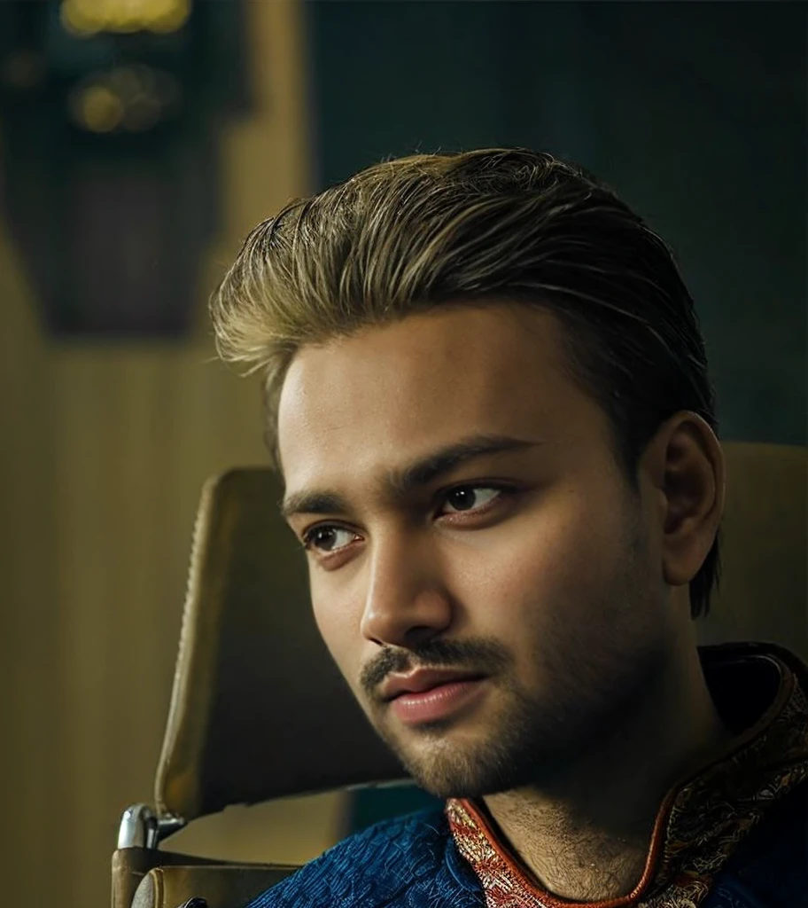 A beautiful young bearded man with highly detailed skin.black hair.