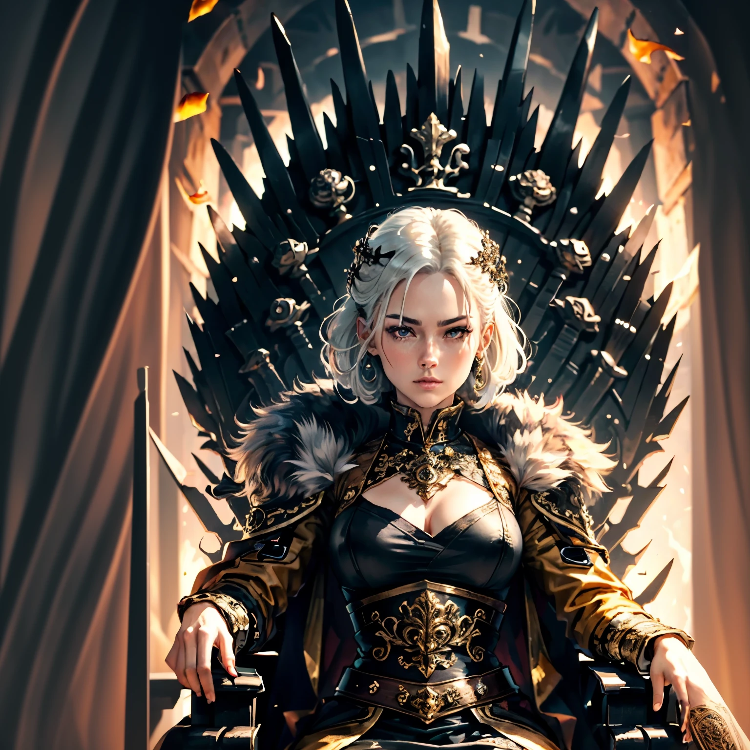 arafed woman sitting on a throne with a sword in her hand, game of throne art, on her throne, epic fantasy art style hd, 8k stunning artwork, epic fantasy art style, a beautiful fantasy empress, 8k high quality detailed art, 4k fantasy art, from of thrones, epic fantasy digital art style, 8k fantasy art, fantasy art style
