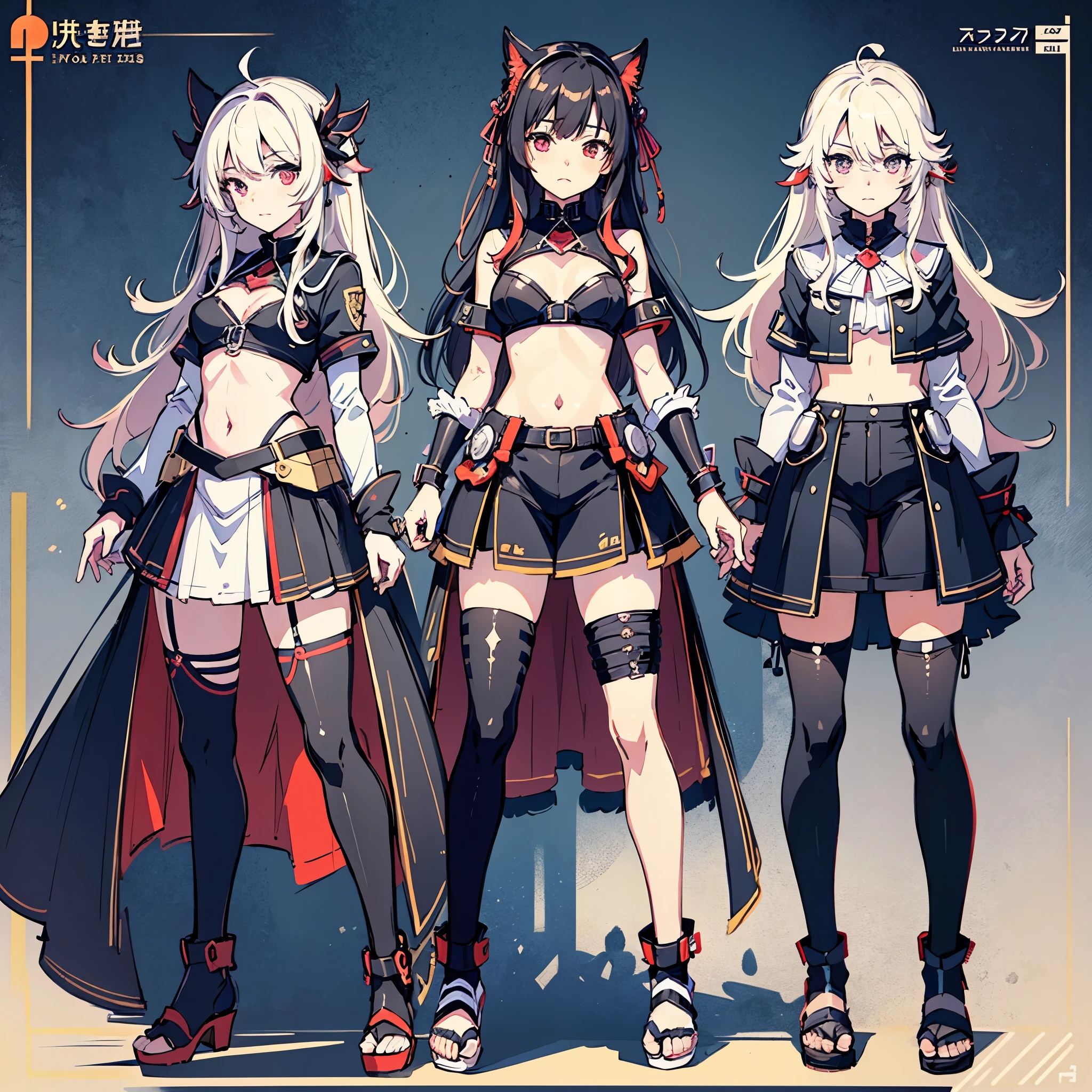 anime - style image of a character with a variety of hair and accessories, anime set style, anime character reference sheet, fantasy uniform, flat anime style, anime full body illustration, full_body!!, complete detailed body, extra detailed body, anime vtuber full body model, soft anime illustration, anime style character, clean detailed anime style,