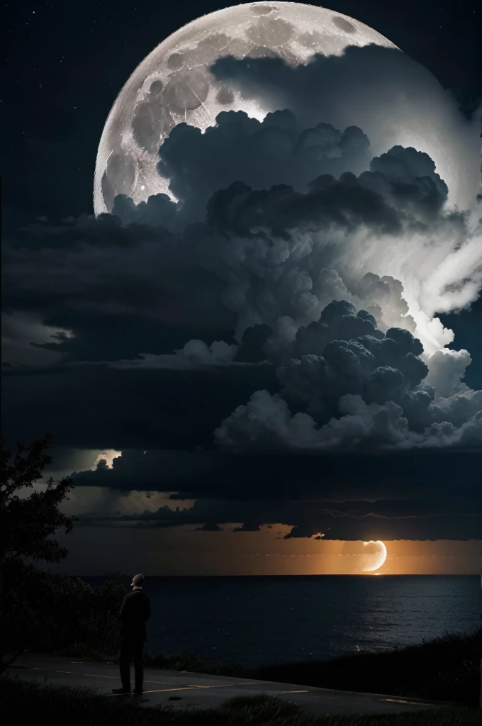 It's a dark and stormy night.
Suddenly, a large cloud covers the moon and darkness envelops the area.
Strong winds begin to blow all around.
The man, behind a tree, sees something and then collapses and dies.