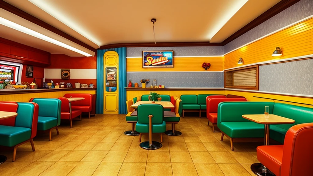 retro cafe interior 70s яркие светлые цвета пастель retro auto pastele colors bright