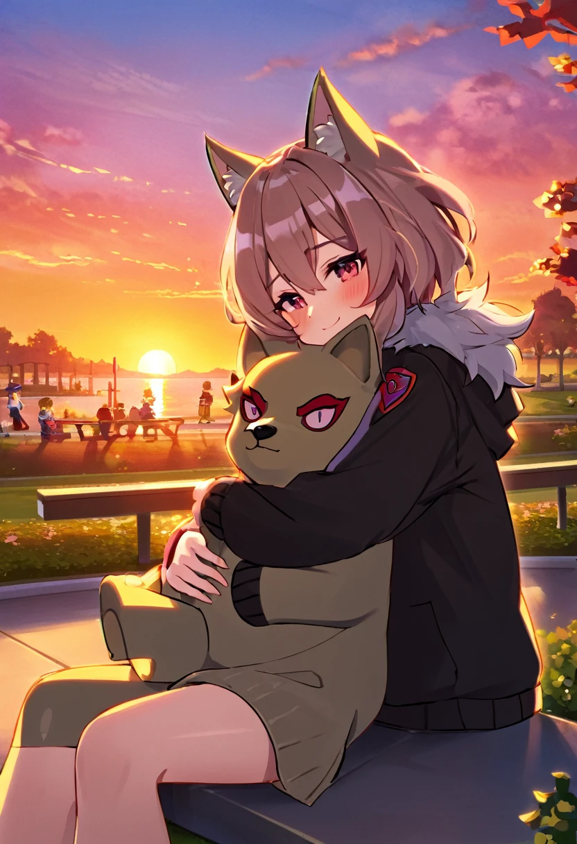 Juno and Legosi from Beastars are cuddle at the park,in the sunset