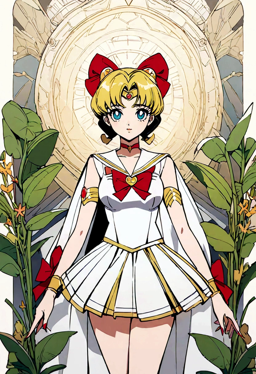 the sailor moon,Bow knot， vintagestyle , Super detailed plant liters, Production line designer, Digital illustration, Repainted, Minimalist botany, Beautiful and beautiful illustration masterpiece, Post-editing of Topaz AI