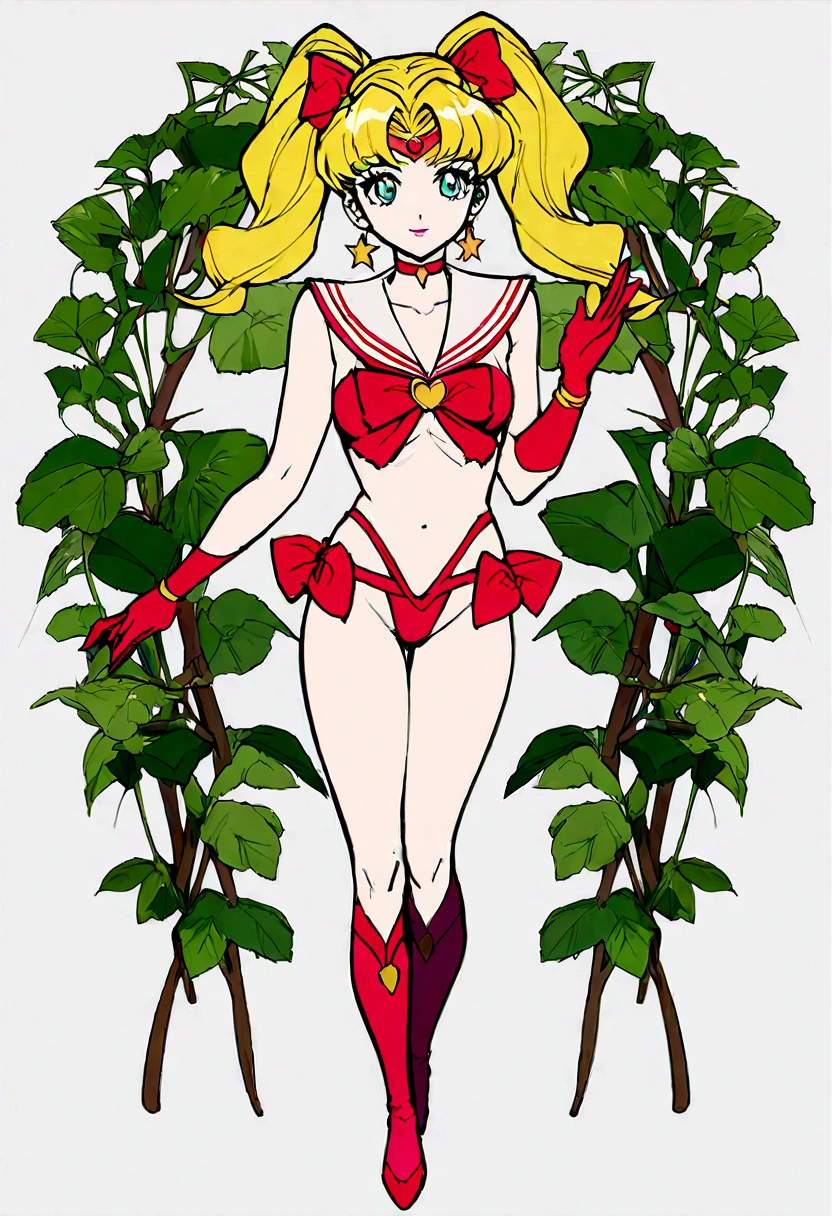 the sailor moon,Bow knot， vintagestyle , Super detailed plant liters, Production line designer, Digital illustration, Repainted, Minimalist botany, Beautiful and beautiful illustration masterpiece, Post-editing of Topaz AI