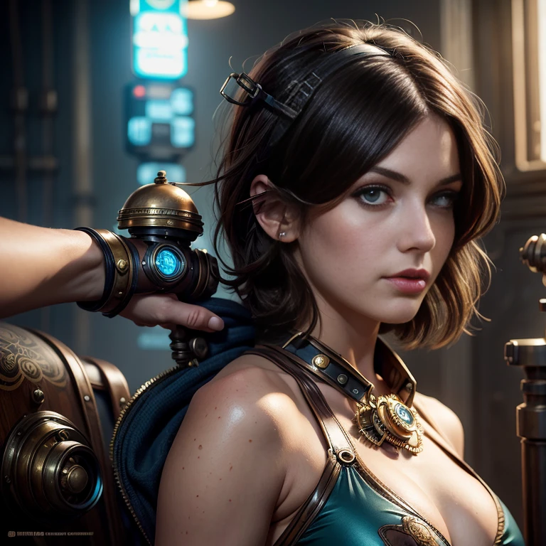lofi steampunk bioshock portrait, realistic style, swimsuits, by Tristan Eaton Stanley Artgerm and Tom Bagshaw