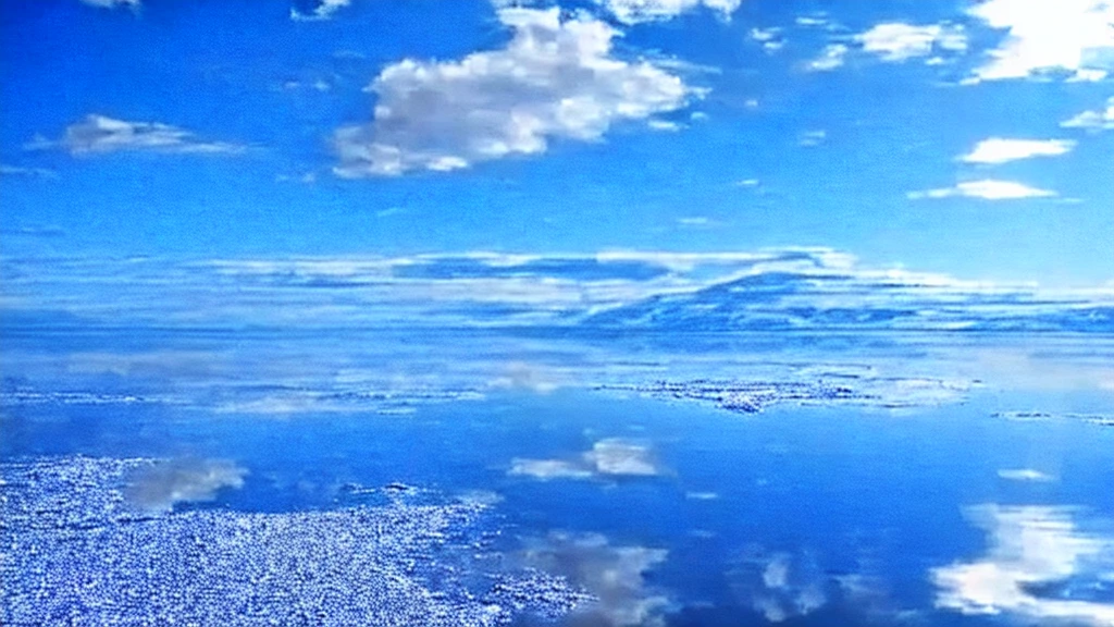 arafly shot of a calm lake with clouds reflecting in the water, marvellous reflection of the sky, still water calm as a mirror, mirror like water, constructed upon salar de uyuni, at the salar de uyuni, at salar de uyuni, incredibly beautiful, beautiful reflexions, the sky is beautiful and clear, heaven on earth