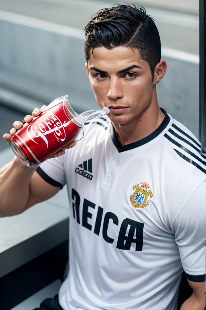 Cristiano Ronaldo drinking coke 
