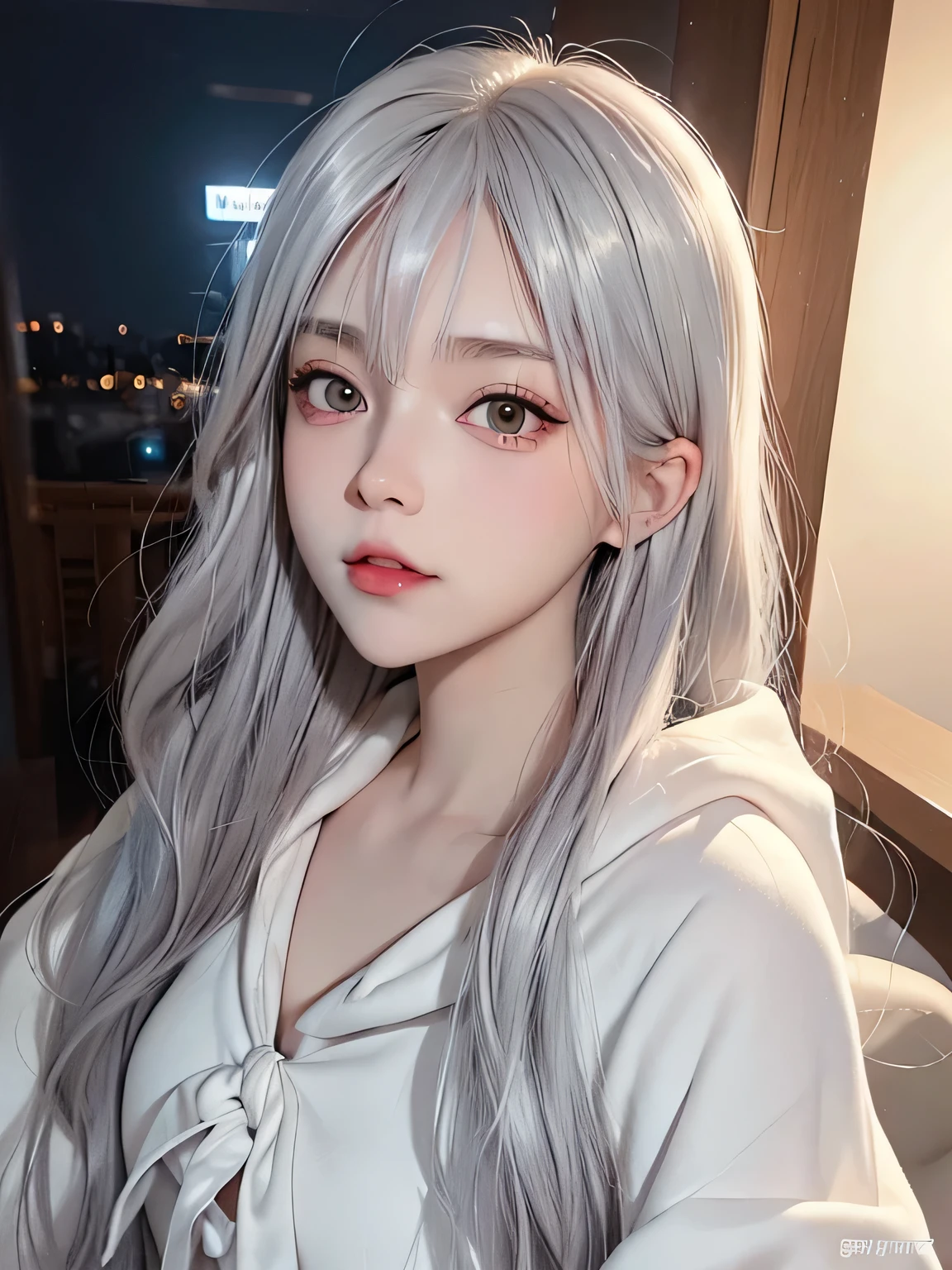 (masterpiece:1.1), (detailed:1.1), ((1girl)), (8k), medium breasts, anime girl with long silver hair, perfect platinum haired girl, seductive anime girl, girl with platinum hair, beautiful anime girl, photorealistic anime, realistic young anime girl, hyper realistic anime, realistic anime 3 d style, attractive anime girl, smooth anime cg art, anime girl, beautiful anime woman, silver haired, (brown eyes), (red bow), (cute face), rosy cheeks, (detailed face), (detailed eyes), (look like sinestrea arena of valor), (sinestrea from arena of valor), (beautiful face), full body shot, skin white, (eye left blue), (eye right brown), (oversized hoodie), oversized_hoodie_e