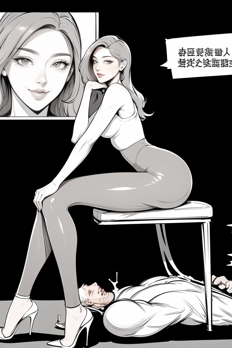 The beautiful girl in lace top and leggings is sitting astride a pile of skeletons in the center of the picture. She is holding a trembling sausage with juice squeezed out in her hand and smiling. There are multiple comic storyboards in the background,cbt, sausage bondage,sausage insertion,Sexy, trampling sausage with high heels heel,(masterpiece, best quality:1.2),1 beautiful girl,sexy,comic storyboard:2, leggings, sit astride, axially symmetrical:2, ,femdom,sounding,cbt,hold,smile,colorful,leggings,thin gap,cameltoe,insertion,trembling,juice,spray, Long hair,Lace top,Sexy, Shiny leggings, High heel,cleveage, trampling, in forest, saliva , Mucus