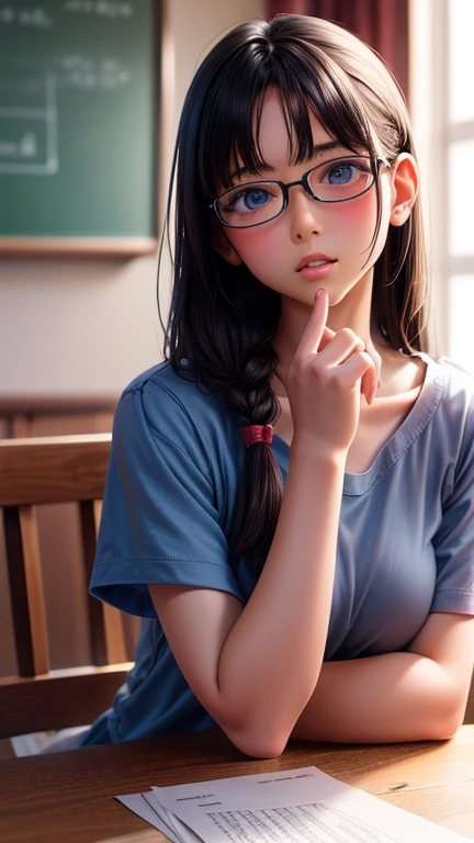 View your viewers,high school girl,Leaning forward,(Random cute clothes),(Random animated poses),(Thin type),(Large Breasts),(Random hairstyle),(Best image quality, (8K), Ultra-realistic, 最high quality, high quality, High resolution, high qualityの質感, Attention to detail, Beautiful details, Fine details, Highly detailed CG, Detailed Texture, Realistic facial expressions, masterpiece, before),(Wear glasses:1.1)