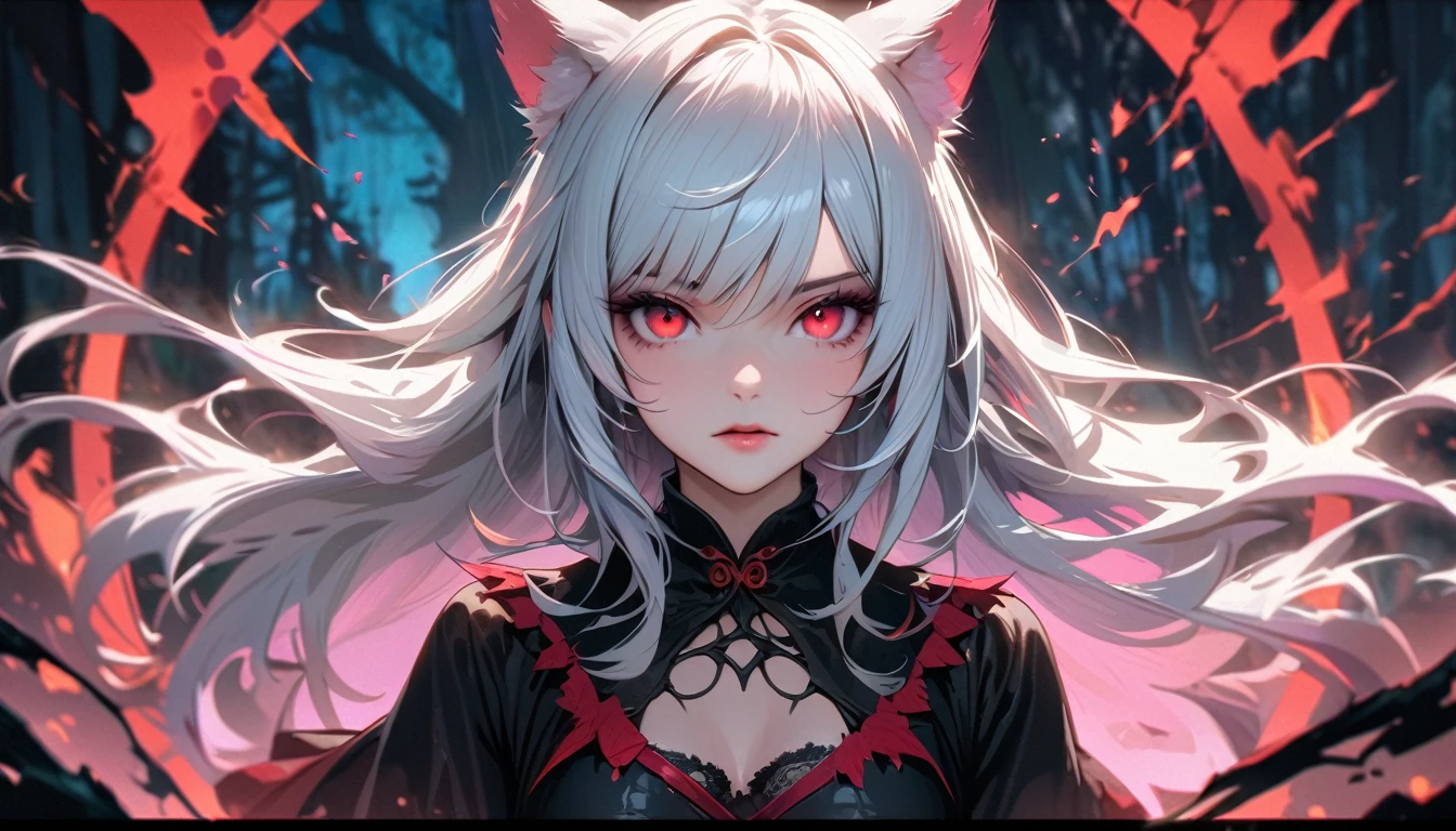 (1 Dевушка,magic circle,portrait,on the knees,, Beautiful Japanese anime style.,чрезвычайно Dетализированные глаза и лицо,Sharp students,realistic student,in forests、Dлинные золотые волосы,ears of эльф,black lace panties,стройные беDра, varies multi etc. D.. --v 6 --s 1000 --c 20 --q 20 --хаос 100,(loose hair),(Dинамичная поза),(sharp focus),(bright colors),(Magic effects),(heroic),(epics),(emotional),(breathtaking),(main part:1.2) whole body.), (Anime Style), (Super Detailed), (brutal), (uhd, HDR), (8K), (High Resolution: 1.2), (Complex and Beautiful: 1.2), (Dramatic Lighting: 1.2) , (staring at the viewer), lora:add_detail:1, female necromancer, flowing white hair, detailed red eyes, skelet, Tomohiko Ito style