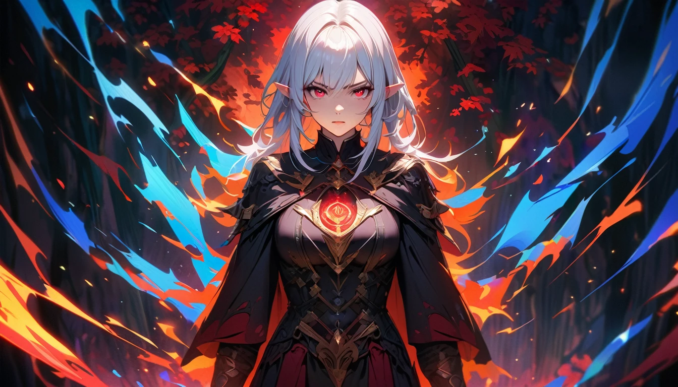 (1 Dевушка,magic circle,portrait,on the knees,, Beautiful Japanese anime style.，чрезвычайно Dетализированные глаза и лицо，Sharp students，realistic student，in forests、Dлинные золотые волосы，ears of эльф，black lace ，стройные беDра, varies multi etc. D.. --v 6 --s 1000 --c 20 --q 20 --хаос 100,(loose hair),(Dинамичная поза),(sharp focus),(bright colors),(Magic effects),(heroic),(epics),(emotional),(breathtaking),(main part:1.2) whole body.), (Anime Style), (Super Detailed), (brutal), (uhd, HDR), (8K), (High Resolution: 1.2), (Complex and Beautiful: 1.2), (Dramatic Lighting: 1.2) , (staring at the viewer), lora:add_detail:1, female necromancer, flowing white hair, detailed red eyes, skelet, Tomohiko Ito style