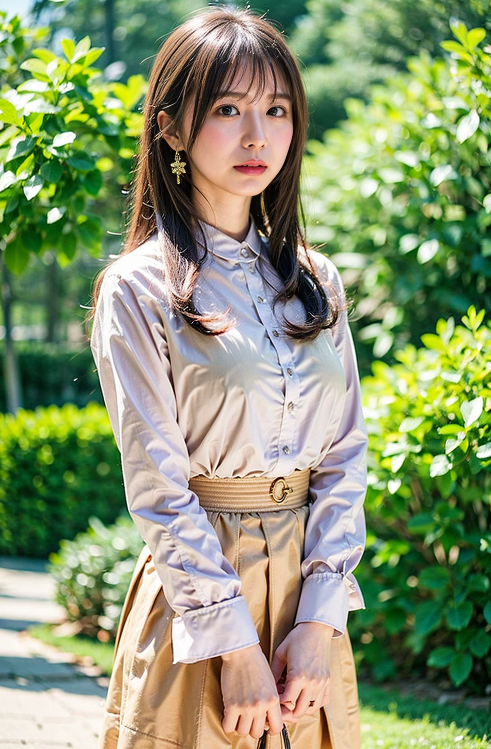 （（Cream hair color、砂浜でsmileで撮影:1.4））、Sleeveless、Outdoor shots、Cute clothes、Tie your hair、Cream hair color、Leather Belt、Her huge breasts are obvious even through her clothes..、Small earrings、Light brown hair color、Tie your hair:1.4））、Shiny Hair、Light beige hair color、Background Blur、Braid only the front hair、Light brown hair、｛｛Cowgirl Shot｝｝、（（Close-up shot from the waist up、Big Breasts:1.4））、Big Breasts、にっこりsmile、Silk clothing、服からでも分かるBig Breasts、Braid only the front hair、Cowboy Shot、A gorgeous white collared silk shirt and a brown skirt、Elegant attire、Luxury Bags、素敵なsmile、（（Revealing clothing））、Full body photo、ring、Short skirt、Tuck your hair behind one ear、Silver Necklace、smile、 Elegant ponytail、Caustics、Highly detailed photos、Very beautiful and ideal short hair、Big Breasts、Super no makeup、(8K、RAW Photos、Highest quality、masterpiece:1.2)、(Realistic、Realistic)、1 Girl、((Big Breastsショートヘア、Looking into the camera:1.4))、Hair blowing in the wind
