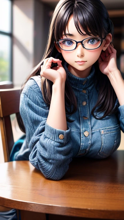 View your viewers,high school girl,Leaning forward,(Random cute clothes),(Random animated poses),(Thin type),(Large Breasts),(Random hairstyle),(Best image quality, (8K), Ultra-realistic, 最high quality, high quality, High resolution, high qualityの質感, Attention to detail, Beautiful details, Fine details, Highly detailed CG, Detailed Texture, Realistic facial expressions, masterpiece, before),(Wear glasses:1.1)