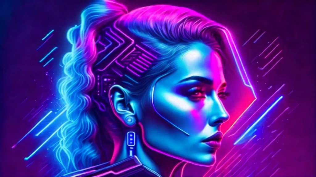a woman with bright blue hair and a pink jacket, Pink and blue mohawk hairstyle, ultraviolet and neon colors, portrait color glamour, cyberpunk style cor, cyberpunk vibrant colors, pink and blue neon, vibrant fan art, neon cyberpunk vibrant colors, neon cyberpunk cores, cores synthwave!!, pop and vibrant colors, dark neon punk, Estilo Synthwave, 8K Vibrant Neon ColorsTechnological Advances,brain-computer interface,floating board,exoskeleton armor,dark and sandy streets,Fully immersive virtual reality,Scathing comments on society,Shimmering cybernetic tattoos,Futuristic cyberspace,glitchy digital effects,AI virtual assistant,Hacker's Lair,multicolored LED lights,Nighttime precipitation,Explosive action scenes,Hidden Underground Rebel Base,Android companions。
