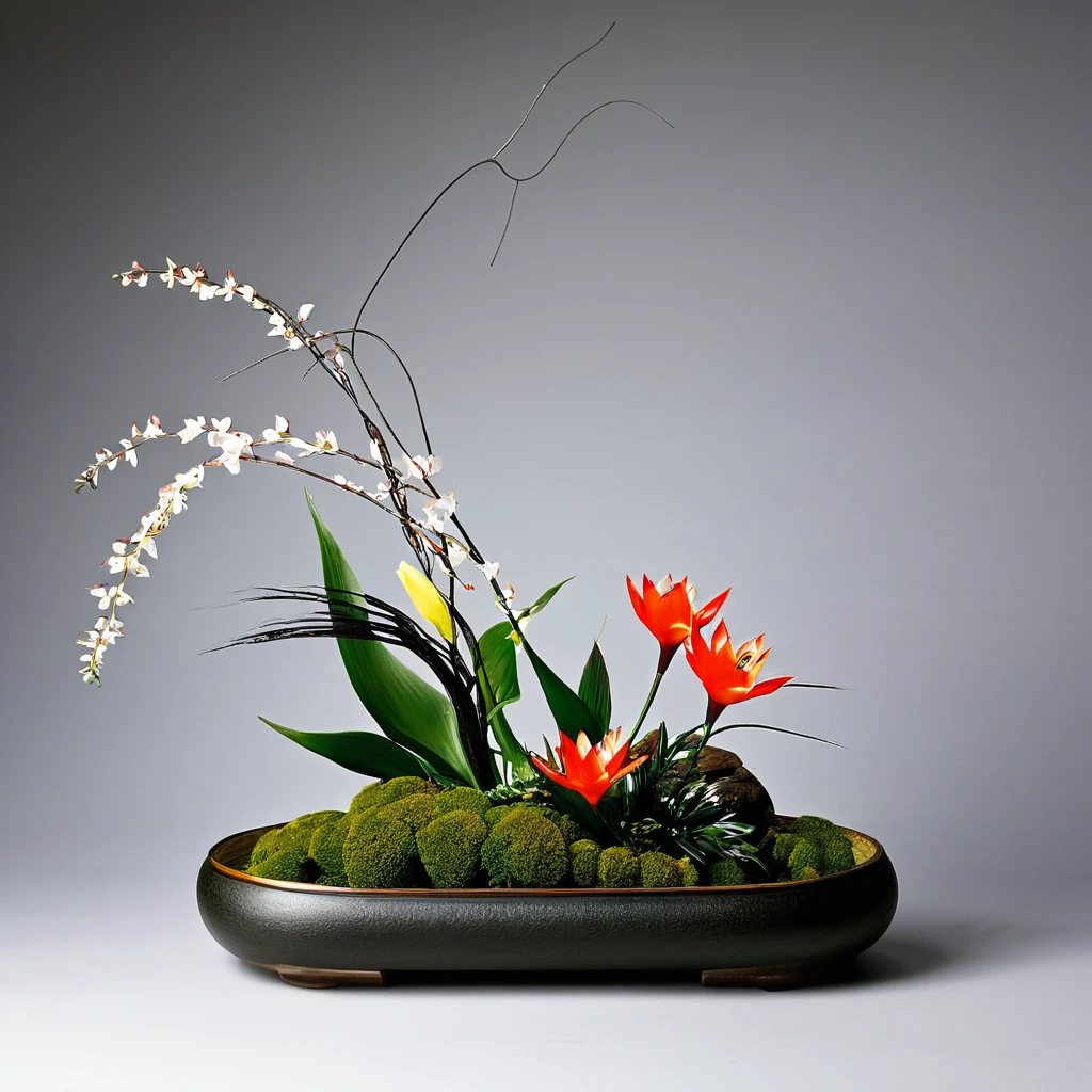 ikebana, Sōgetsu, Japanese school of floral art that introduced the zen’ei ikebana style in which freedom of expression is preeminent. containers of any shape and material are used, and man-made materials are incorporated into the arrangements together with the flowers or plants.