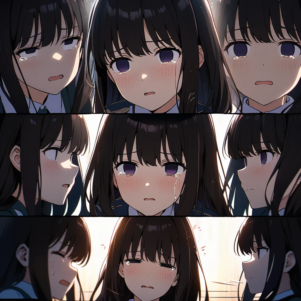 Inoue Takina, (motion lines, ), (cinematic lighting), ( girl, pov, hetero, ), ( empty eyes, ), ( tears, ), (tender expressions, ),