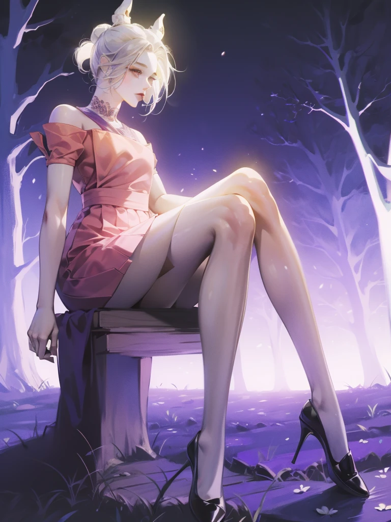 1 girl，Shimizu，Blue Butterfly，Pure white gauze skirt，shiny，Sitting in the woods
