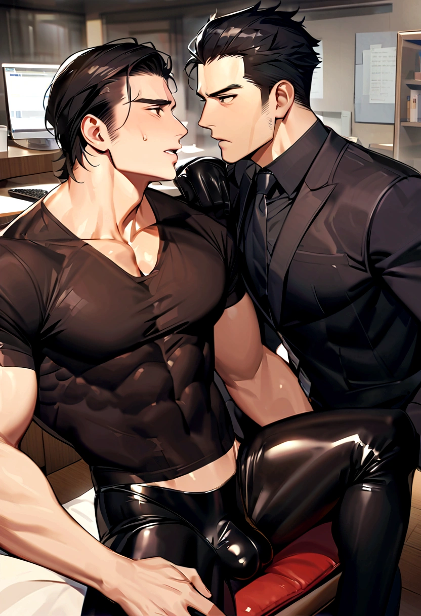 High quality two men in love 20years old,a daddy,tight black shiny suit sit down,k hd,in the office,muscle, gay ,black hair,asia face,masculine,strong man,the boss is,handsome,sex,leather gloves,lecherous dad,look straight ahead,Dad is erection